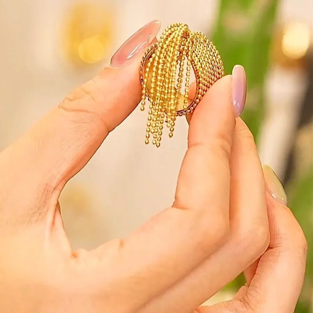 NEW Tassel Fringe Statement Ring 18K Gold Plated Open Adjustable Maximalist